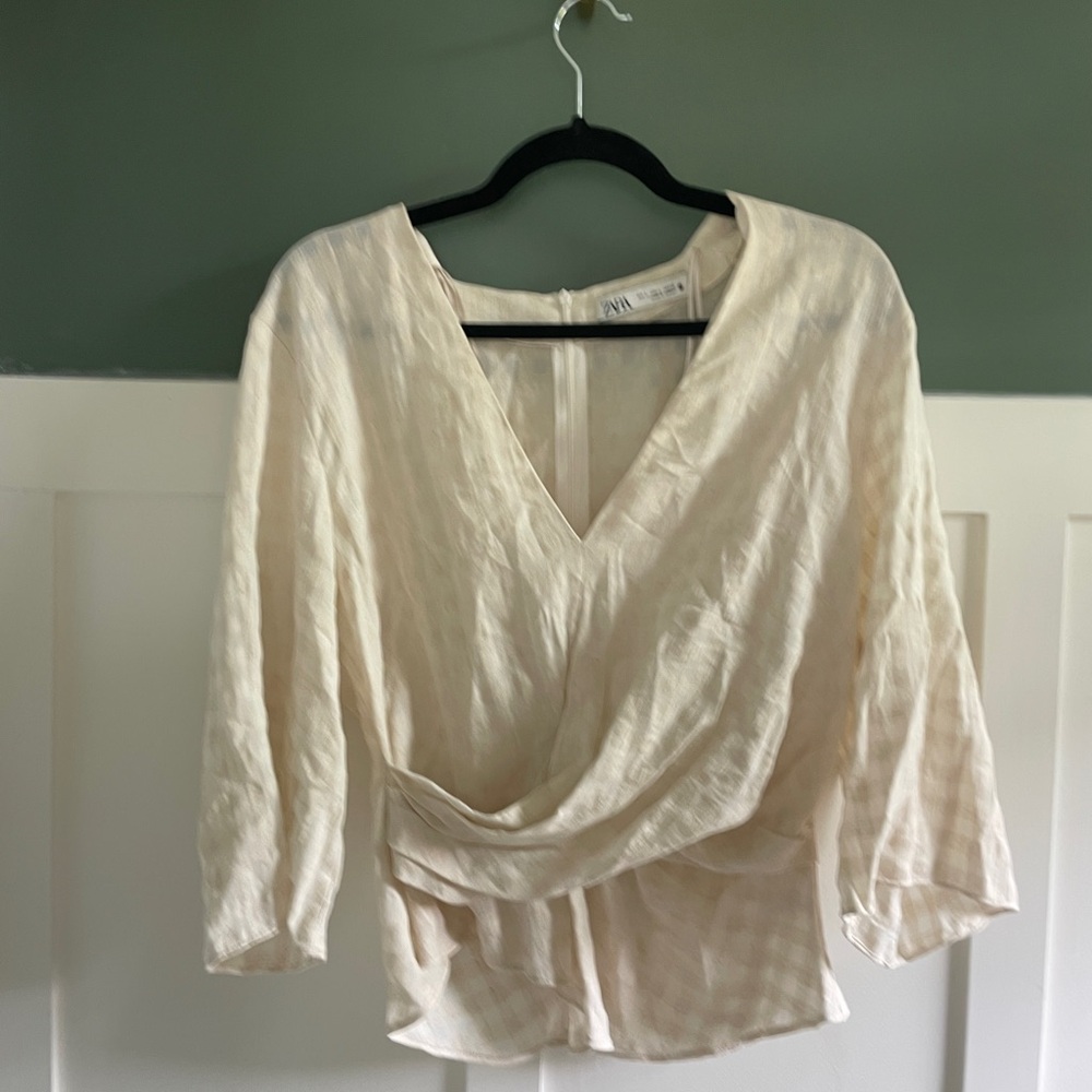 Zara Elegant Cream Wrap Top